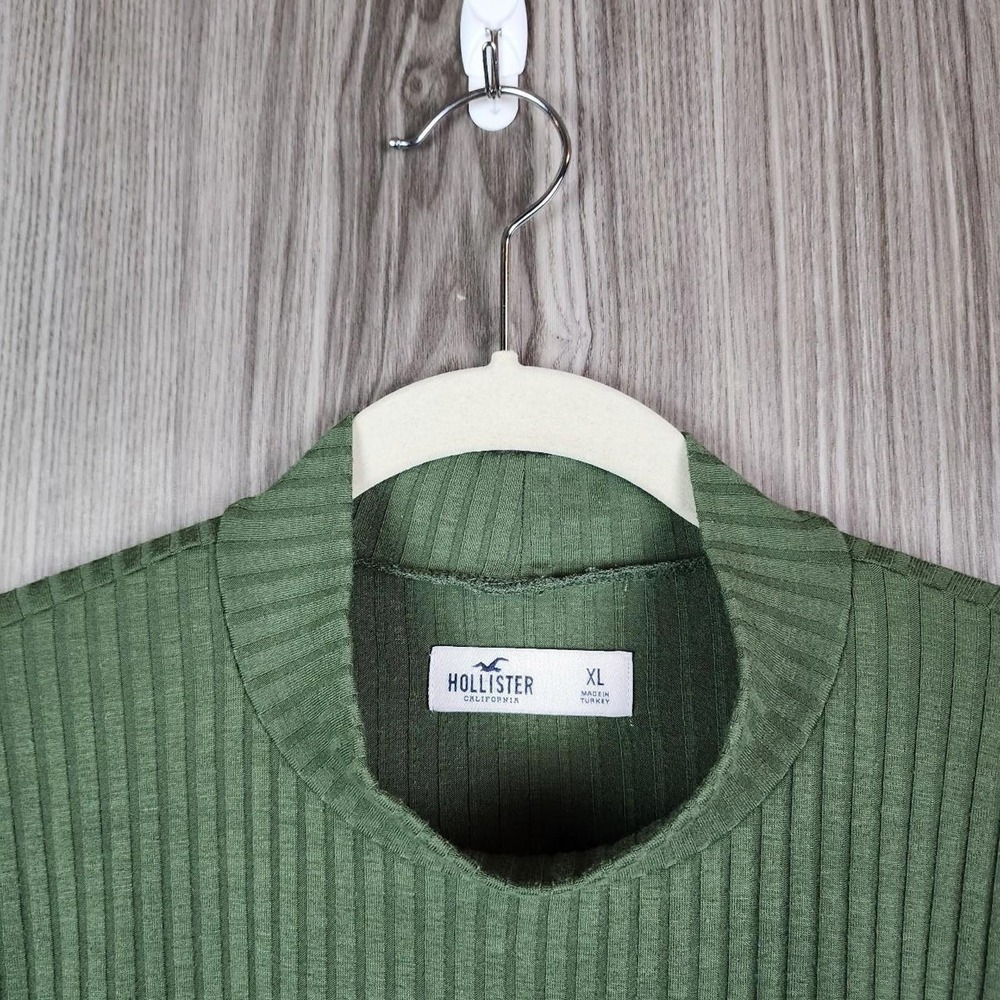 Hollister Womens XL Olive Green Ribbed Mock Neck Short Sleeve T-Shirt Dress - Picture 3 of 4